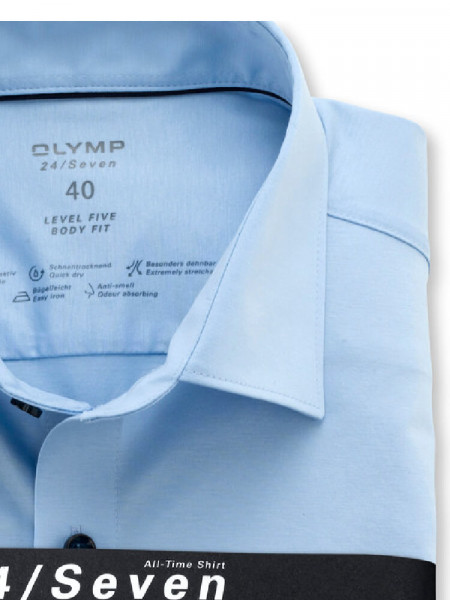 OLYMP Slim Fit Camicia Azzurro New York Kent Jersey