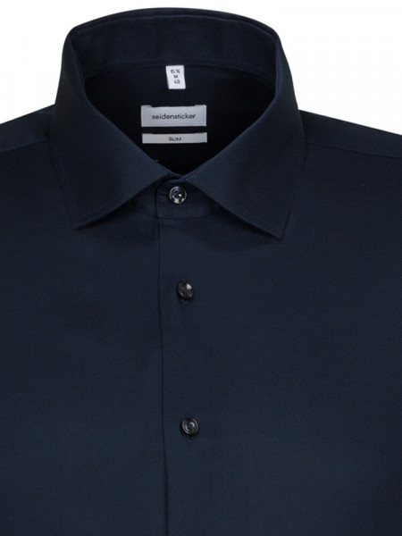 SEIDENSTICKER Slim Fit Camicia Blu scuro Business Kent Struktur - Vista 2