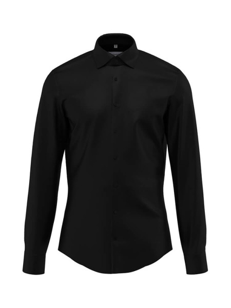 SEIDENSTICKER Slim Fit Camicia Nero New Kent Satin