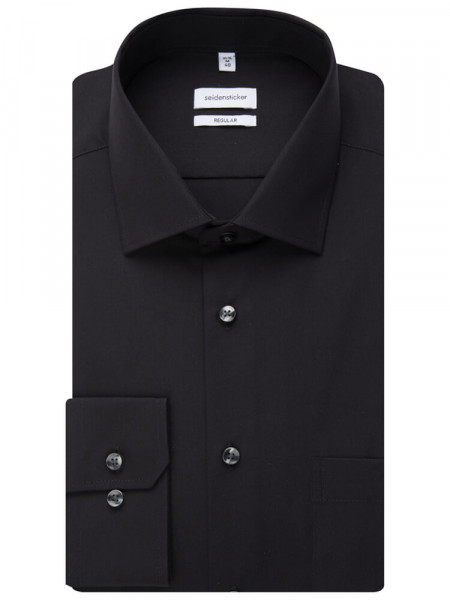 SEIDENSTICKER Regular Fit Camicia Nero Business Kent Popeline - Vista 4