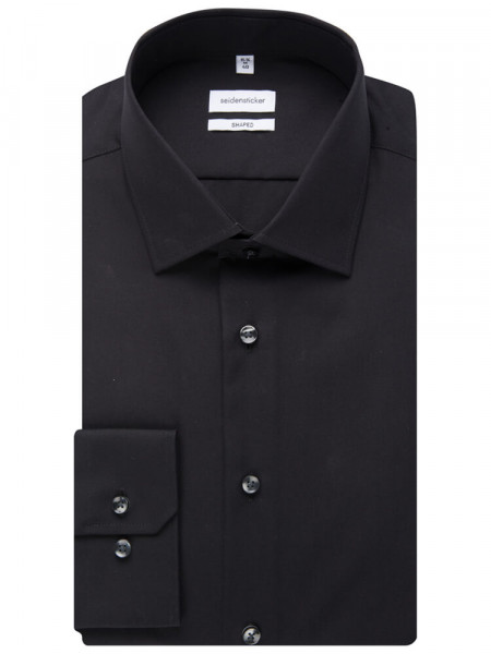 SEIDENSTICKER Tailored Fit Camicia Nero Business Kent Popeline - Vista 4