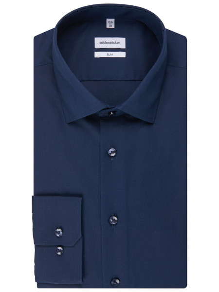 SEIDENSTICKER Slim Fit Camicia Marino Business Kent Popeline - Vista 4