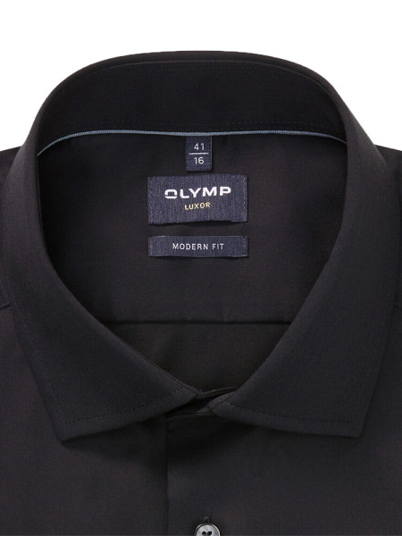 OLYMP Regular Fit Camicia Nero Global Kent Satin  - Vista 1