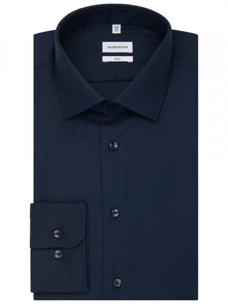 SEIDENSTICKER Slim Fit Camicia Blu scuro Business Kent Struktur - Vista 4