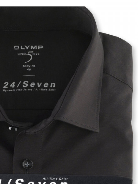 OLYMP Slim Fit Camicia Nero New York Kent Jersey